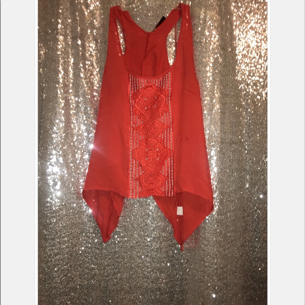 AKIRA REDish Orange Front Embroidered  Detail Tank